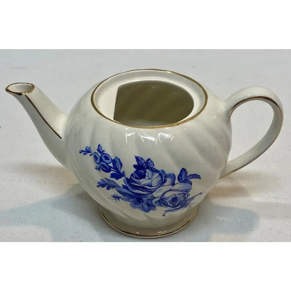 Windsor England Blue White Floral Teapot Individual Size Gold Trim